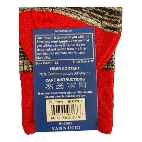 MEN'S VANNUCCI COUTURE BLK/WHT HEATHR YARN FASHION DRESS SOCK. - Picture 3 of 3